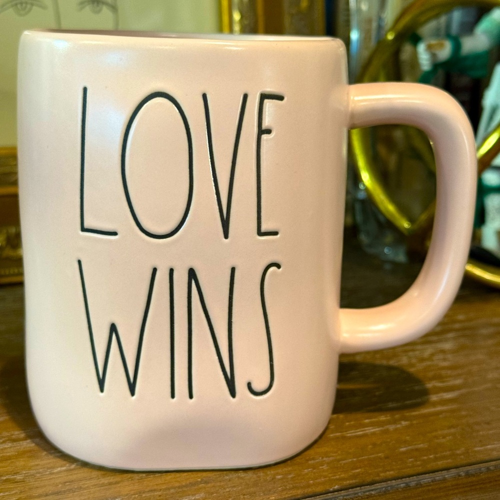 Rae Dunn “LOVE WINS” pink mug